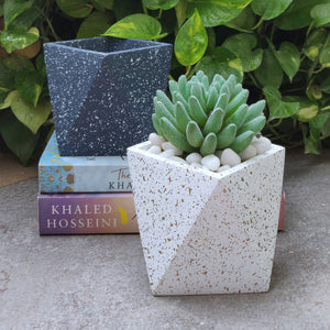 Concrete speckled finish desk planter white vara store 4