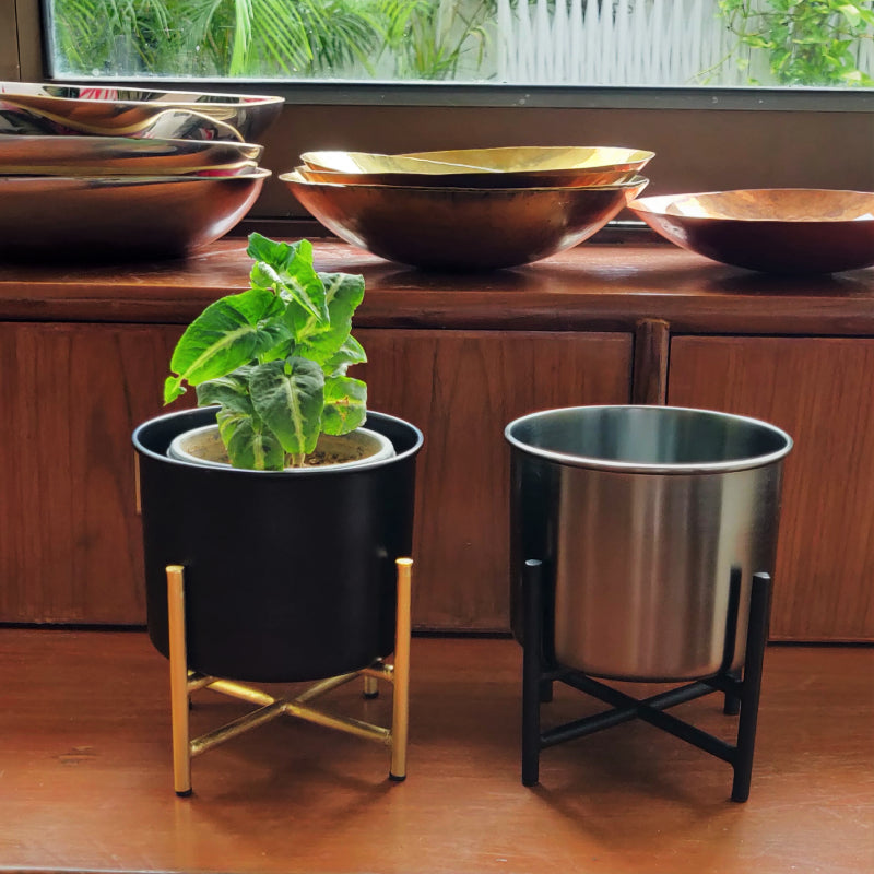 twin planter with stand nickel finish vara store 3